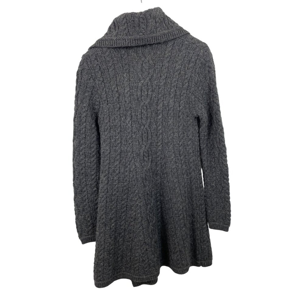 Irish Crafts Gray Cable Knit Long Button Up Cardigan Sweater Womens Size Small - Picture 2 of 9